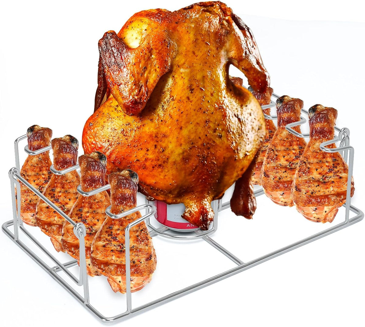 Beer Can Chicken Holder 2in1 Chicken Wing/Leg Rack for Smoker - Main Image