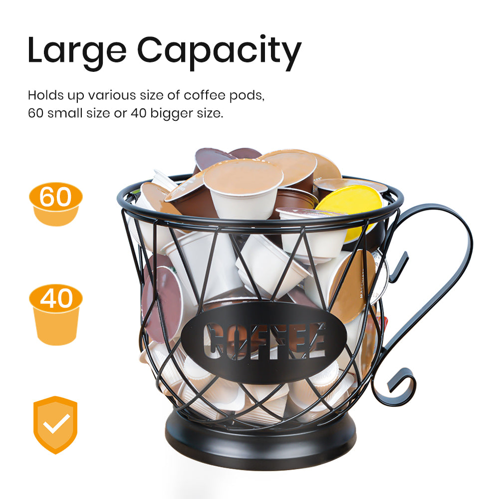TreeLen Coffee Pod Holder, K Cup Organizer, Large Capacity K Cup Holder for 40 K Cups, K Pod Storage for Coffee Bar - Black