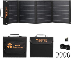 60W Portable Solar Panel Charger Kit, Foldable Solar Charger for Outdoor Camping RV, Suitable for Portable Power Station(2 USB, 1 Type C, 1DC Port)