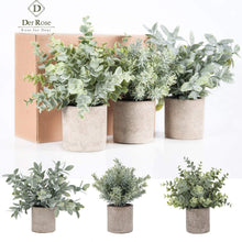 Load image into Gallery viewer, 3 Pack Mini Potted Fake Plants Artificial Plastic Eucalyptus Plants for Home Office Desk Room Decoration