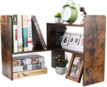Load image into Gallery viewer, Desktop Bookshelf Adjustable Countertop Bookcase Office Supplies Wood Desk Organizer Accessories Display Rack, Antique Brown
