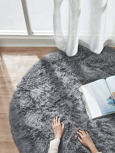 Machine Washable 4x4 Feet Round Area Rug for Bedroom, Dorm Room, Fluffy Soft Faux Fur Rugs Non-Slip Floor Carpet, Kids Nursery Modern Home Decor Grey