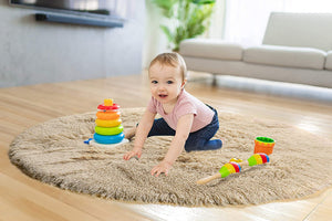 Beige Round Rug for Bedroom,Fluffy Circle Rug for Kids Room,Furry Carpet for Teen's Room,Shaggy Circular Rug for Nursery Room