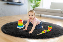 Load image into Gallery viewer, Black Round Rug for Bedroom,Fluffy Circle Rug for Kids Room,Furry Carpet for Teen&#39;s Room,Shaggy Circular Rug for Nursery Room