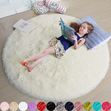 Load image into Gallery viewer, Ivory Round Rug for Bedroom,Fluffy Circle Rug for Kids Room,Furry Carpet for Teen&#39;s Room,Shaggy Circular Rug for Nursery Room