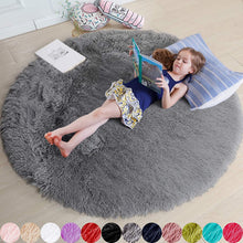 Load image into Gallery viewer, Gray Round Rug for Bedroom,Fluffy Circle Rug for Kids Room,Furry Carpet for Teen&#39;s Room,Shaggy Circular Rug for Nursery Room