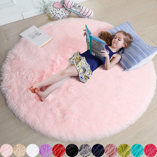 Pink Round Rug for Girls Bedroom,Fluffy Circle Rug for Kids Room,Furry Carpet for Teen Girls Room