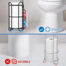 Load image into Gallery viewer, TreeLen Toilet Paper Holder Stand Bathroom Tissue Roll Holders Freestanding with Shelf Storage Large Rolls/Phone/Wipe/Tablet/Magazine-Black