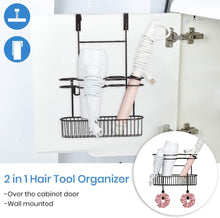 Load image into Gallery viewer, Bathroom Wall Mount Hair Care &amp; Styling Tool Organizer Over The Cabinet Door Storage Basket for Hair Dryer, Flat Iron, Curling Wand, Hair Straightener, Brushes-Bronze
