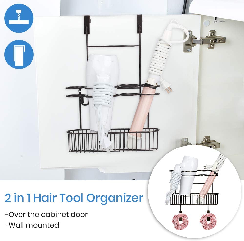 Hair Tool Organizer, Carmanon Hair Dryer Holder Wall Mounted Hair Styling  Tool Organizer for Vanity, Bathroom Countertop Storage Curling Iron Stand
