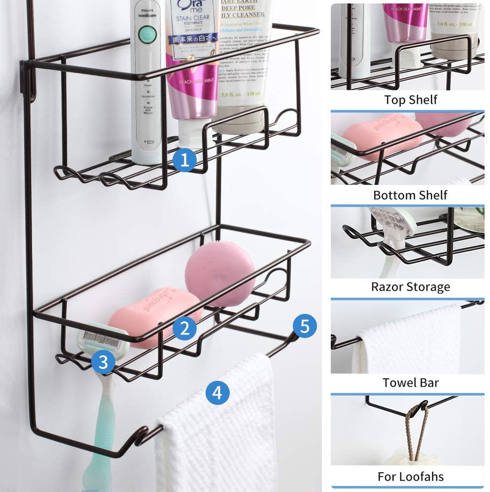 Shower Caddy Hanging over Shower Head Rust Roof Shower Organizer