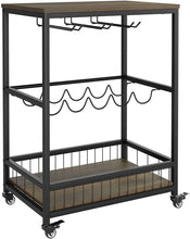 Load image into Gallery viewer, Bar Carts for Home, Mobile Wine Cart on Wheels, Wine Rack Table with Glass Holder, Utility Kitchen Serving Cart with Storage, Wood and Metal Frame,Dark Brown
