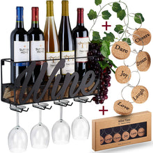 Load image into Gallery viewer, Wall Mounted Wine Rack - Bottle &amp; Glass Holder - Cork Storage - Store Red, White, Champagne - Comes with 6 Cork Wine Charms - Home &amp; Kitchen Décor - Designed by Anna Stay