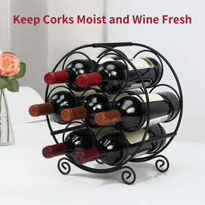 Wine Racks Countertop, 7 Bottles Wine Organizer Stand, Metal Free Standing Wine Storage Holder, Water Bottle Holder Stand-Black