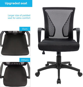 Office Mid Back Swivel Lumbar Support Desk, Computer Ergonomic Mesh Chair with Armrest (Black)