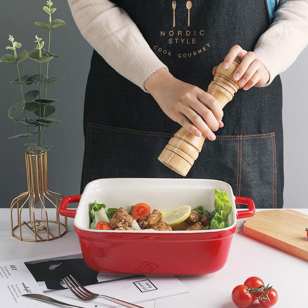 Ceramic Casserole Dish with Lid 2.5Quart Square Lasagna Pan for Cooki TreeLen