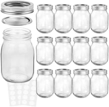 Load image into Gallery viewer, Mason Jars 16 oz With Regular Lids and Bands, Ideal for Jam, Honey, Wedding Favors, Shower Favors, Baby Foods, 12 PACK, 20 Whiteboard Labels Included