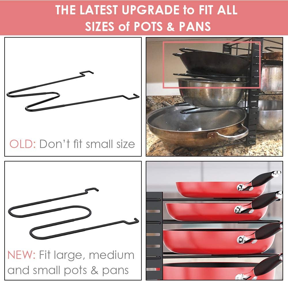 Livingandhome 3 Tier Kitchen Pot Pan Organizer Rack Adjustable Cookware Holder  Stand Shelf