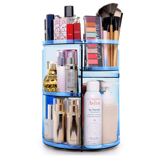Rotating Makeup Organizer, Makeup Carousel Spinning Holder Storage Rack, Large Capacity Make up Caddy Shelf Cosmetics Organizer, Great for Countertop, Blue