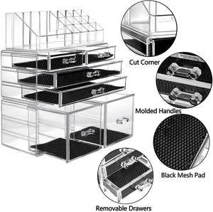 Makeup Organizer 3 Pieces Acrylic Cosmetic Storage Drawers and Jewelry Display Box, Clear