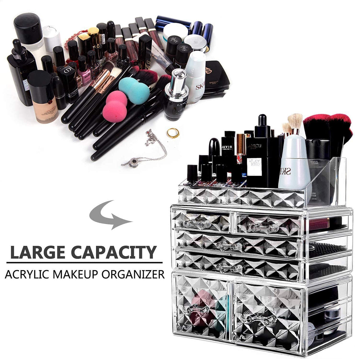 Acrylic Makeup Toolbox Silver - 3pc Set