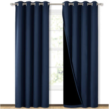 Load image into Gallery viewer, Bedroom Full Blackout Curtain Panels, Super Thick Insulated Grommet Drapes, Double-Layer Blackout Draperies with Black Liner for Small Window Set of 2 Panels Navy