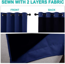 Load image into Gallery viewer, Bedroom Full Blackout Curtain Panels, Super Thick Insulated Grommet Drapes, Double-Layer Blackout Draperies with Black Liner for Small Window Set of 2 Panels Navy Blue