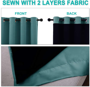 Bedroom Full Blackout Curtain Panels, Super Thick Insulated Grommet Drapes, Double-Layer Blackout Draperies with Black Liner for Small Window Set of 2 Panels  Sea Teal