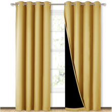 Load image into Gallery viewer, Bedroom Full Blackout Curtain Panels, Super Thick Insulated Grommet Drapes, Double-Layer Blackout Draperies with Black Liner for Small Window Set of 2 Panels Yellow