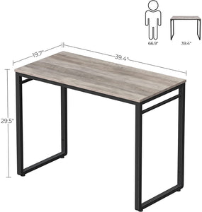 ALINRU 39-Inch Computer Desk with 8 Hooks, For Study, Home Office, Easy Assembly, Steel Frame, 39.4", Greige