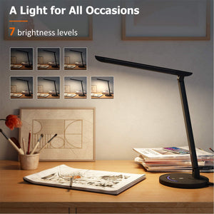 TT-DL13B LED Desk Lamp Eye-caring Table Lamps, Dimmable Office Lamp with USB Charging Port, Touch Control, 12W, 5 Color Modes, Philips EnabLED Licensing Program (Black)