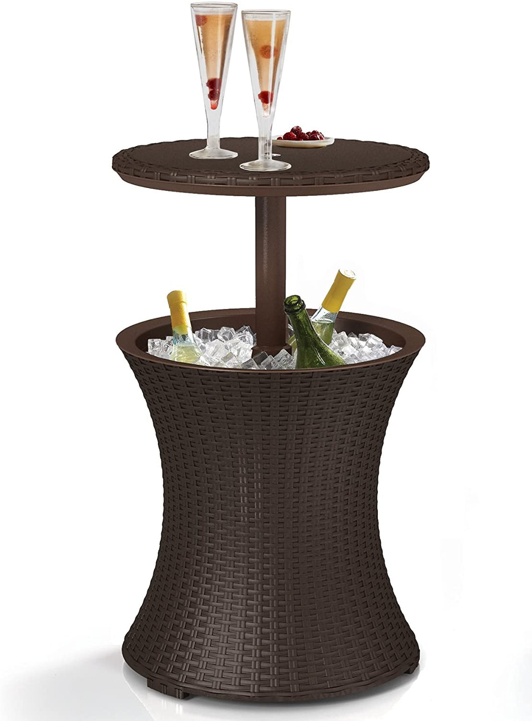 Pacific Cool Bar Outdoor Patio Furniture and Hot Tub Side Table with 7.5 Gallon Beer and Wine Cooler, Brown