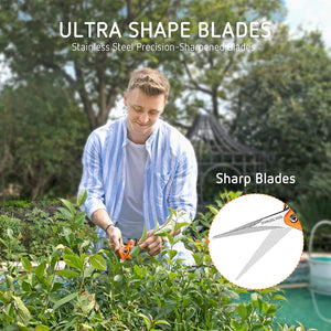 6.5 Inch Gardening Hand Pruner Pruning Shear with Straight Stainless Steel Blades Orange