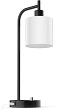 Load image into Gallery viewer, Table Lamp, Industrial Table Lamp with White Jade Glass Shade, LED Bulb Included, with Dimmable Function, Type C USB Port ,Nightstand Reading Lamps for Bedside, Study Room, Office (Black)