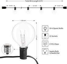 Load image into Gallery viewer, Outdoor String Lights 25 Feet G40 Globe Patio Lights with 26 Edison Glass Bulbs(1 Spare), Waterproof Connectable Hanging Lights for Backyard Porch Balcony Party Decor, E12 Socket Base, Black