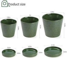 Load image into Gallery viewer, Succulent Planter –4”+5”+6” inch Ceramic Flower Pot with Drainage Holes and Ceramic Tray - Gardening Home Desktop Office Windowsill Decoration Gift Set 3 - Plants NOT Included (Patina)
