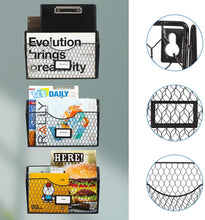 Load image into Gallery viewer, 3 Pockets Hanging Wall File Organizer, File Folder and Mail Holder for Wall, Metal Chicken Wire Baskets with Tag Slot for Office and Home, Black