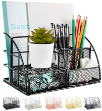 Load image into Gallery viewer, Desk Organizer, Mesh Office Supplies Desk Accessories, Features 5 Compartments + 1 Mini Sliding Drawer(Black)