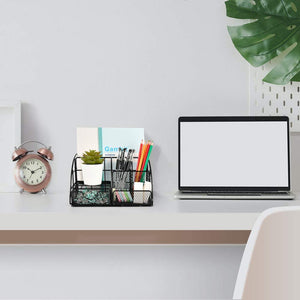 Desk Organizer, Mesh Office Supplies Desk Accessories, Features 5 Compartments + 1 Mini Sliding Drawer(Black)