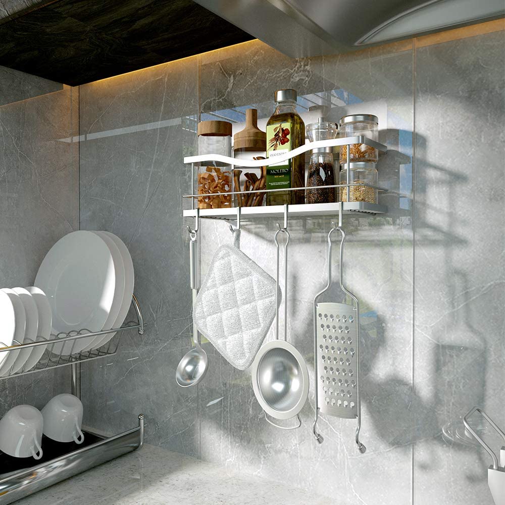 Shower Caddy Basket Shelf with Hooks for Hanging Sponge and Razor