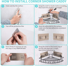Load image into Gallery viewer, Shower Caddy Corner Bathroom Shelf Shower Rack with 8 Traceless Adhesive Hooks, No Drilling Shower Organizer Wall Mounted Storage Organizer for Kitchen Toilet Dorm, 2 PACK