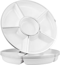 Load image into Gallery viewer, 6 Sectional Round Plastic Serving Tray, Size: 12 inch, Color: White/Silver, Pack of 4