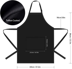 Adjustable Bib Aprons, Water Oil Stain Resistant Black Kitchen Chef Cooking Aprons with Pockets for Men Women (2 Pack)