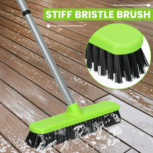 Floor Scrub Brush with Long Handle, Stiff Bristle Deck Scrubber Brush for Cleaning Tile Shower Patio Garage Kitchen Pool