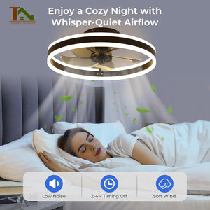 Ceiling Fans with Lights and Remote, 20'' Low Profile Fan, 3000-6000K Dimmable Modern Flush Mount LED Fandelier, 6 Speeds Reversible DC Motor, Black Ceiling Fan for Bedroom Living Room