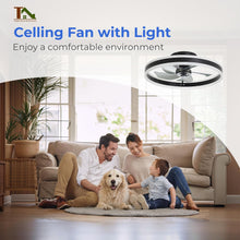 Load image into Gallery viewer, Ceiling Fans with Lights and Remote, 20&#39;&#39; Low Profile Fan, 3000-6000K Dimmable Modern Flush Mount LED Fandelier, 6 Speeds Reversible DC Motor, Black Ceiling Fan for Bedroom Living Room