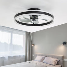 Load image into Gallery viewer, Ceiling Fans with Lights and Remote, 20&#39;&#39; Low Profile Fan, 3000-6000K Dimmable Modern Flush Mount LED Fandelier, 6 Speeds Reversible DC Motor, Black Ceiling Fan for Bedroom Living Room