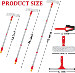 Long Handle Window Cleaning Kit,Rotatable Rubber Squeegee and Microfiber Scrubber,with Window Track Cleaning Tools- Window Cleaner Tool for Indoor Outside Window Glass Door Mirror Car Windshield