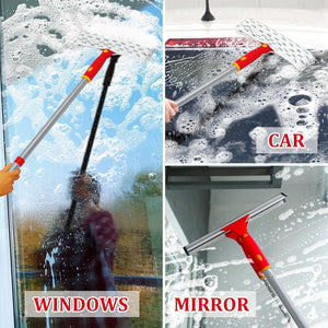 Long Handle Window Cleaning Kit,Rotatable Rubber Squeegee and Microfiber Scrubber,with Window Track Cleaning Tools- Window Cleaner Tool for Indoor Outside Window Glass Door Mirror Car Windshield