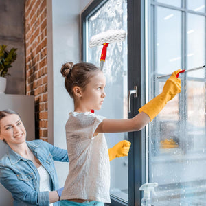 Long Handle Window Cleaning Kit,Rotatable Rubber Squeegee and Microfiber Scrubber,with Window Track Cleaning Tools- Window Cleaner Tool for Indoor Outside Window Glass Door Mirror Car Windshield